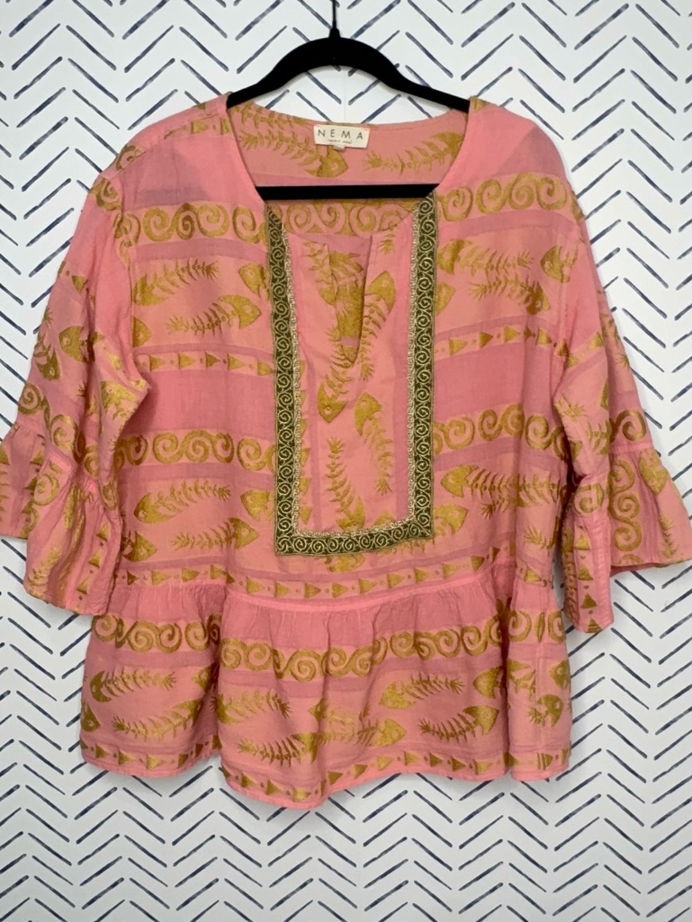 Pink Printed Tunic Top with Gold Accents